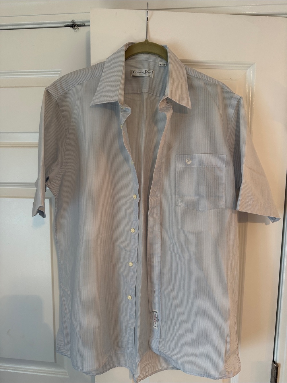 Dior women Light Blue Pinstripe Short-Sleeve Button-Down Shirt